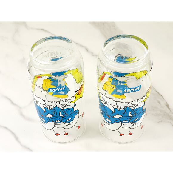Smurf Smurfette Drinking Clear Glasses 14oz by Peyo 1982 6" x2 Vintage - Picture 13 of 15
